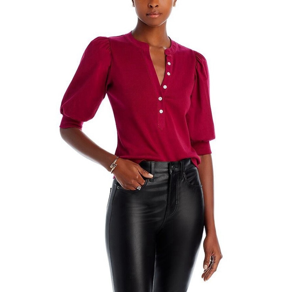 Veronica Beard Coralee Puff Sleeve Top In Raspberry